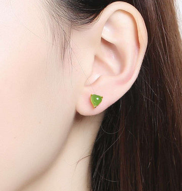 Gold Inlaid Jade Heart-shaped Jasper Earrings-Tajade